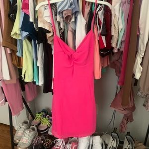 Eva Ties Slit Dress in Hot Pink